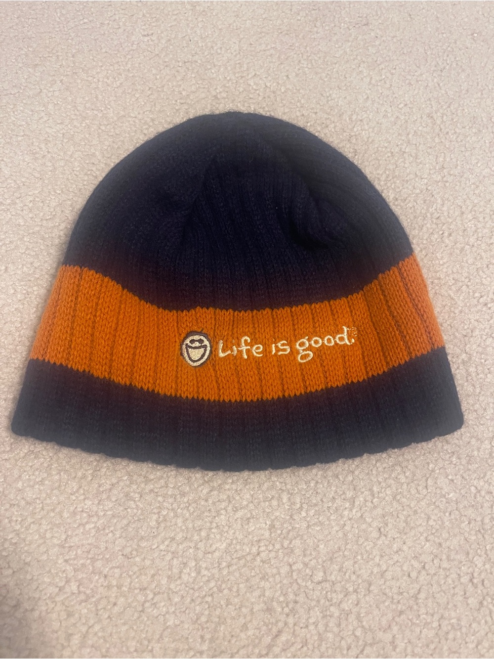 Life Is Good Black and Orange Ribbed Knit Beanie
